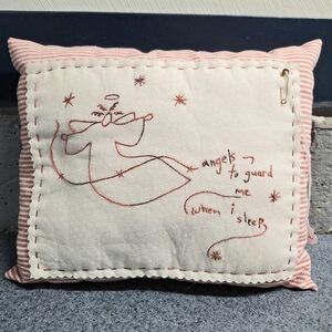 Handmade Embroidered "Angels to Guard Me When I Sleep" Pillow, 9 X 11", NWT